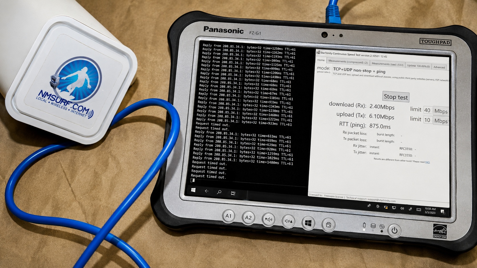 Direct ISP modem testing with continuous latency and speed diagnostics